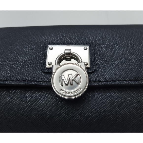 Michael Kors Hamilton Black Leather Lock Credit Card Bifold Wallet - Picture 3 of 16